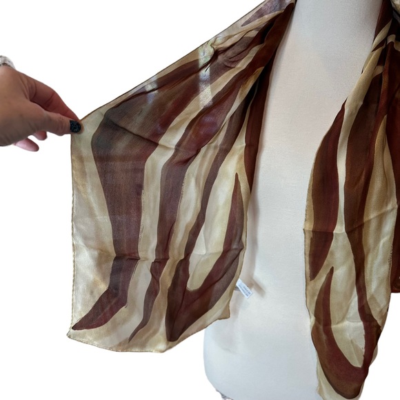 Vintage Casual Corner Scarf Womens Silk Lightweight Neck Scarf Brown Tan - Picture 4 of 8